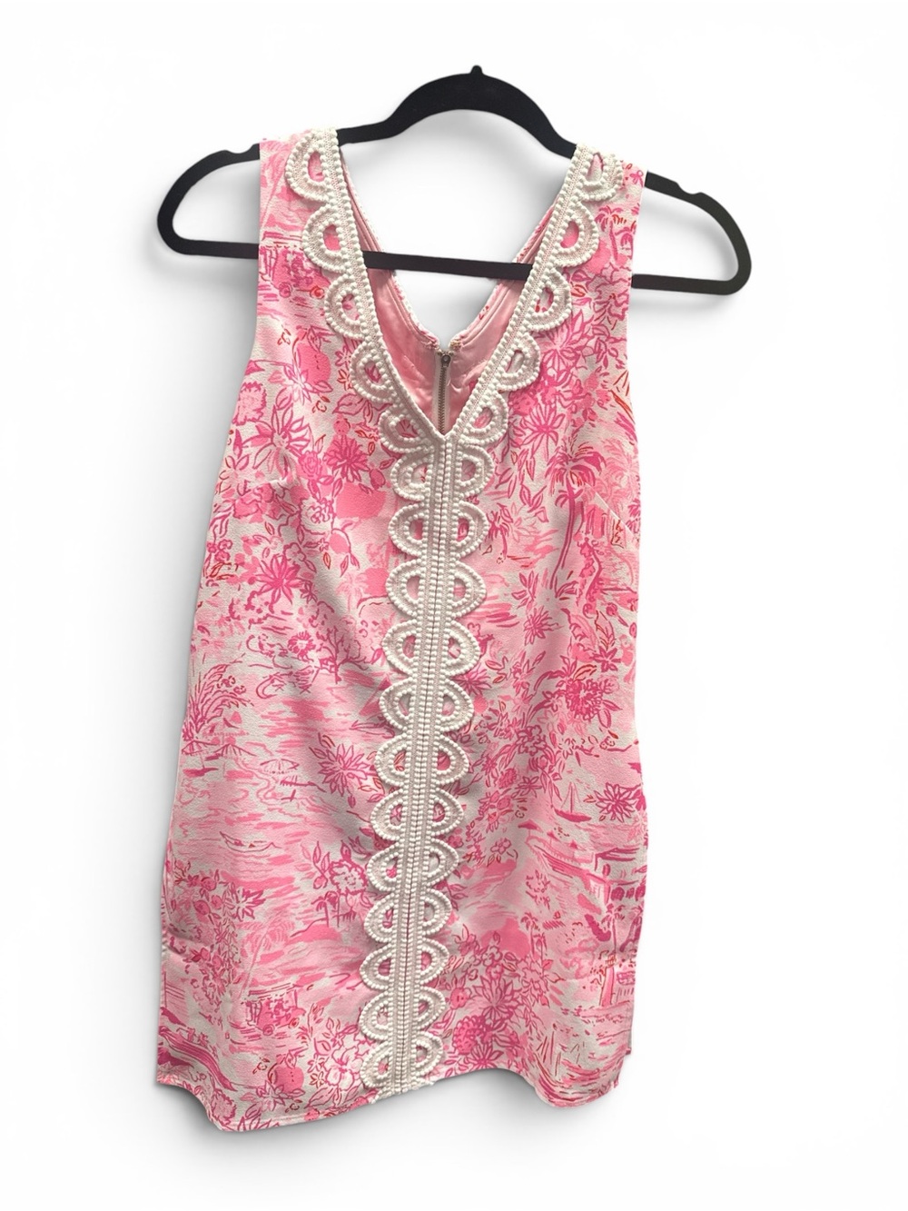Lilly Pulitzer Pink and Cream Sleeveless Shift Dress with Lace Trim